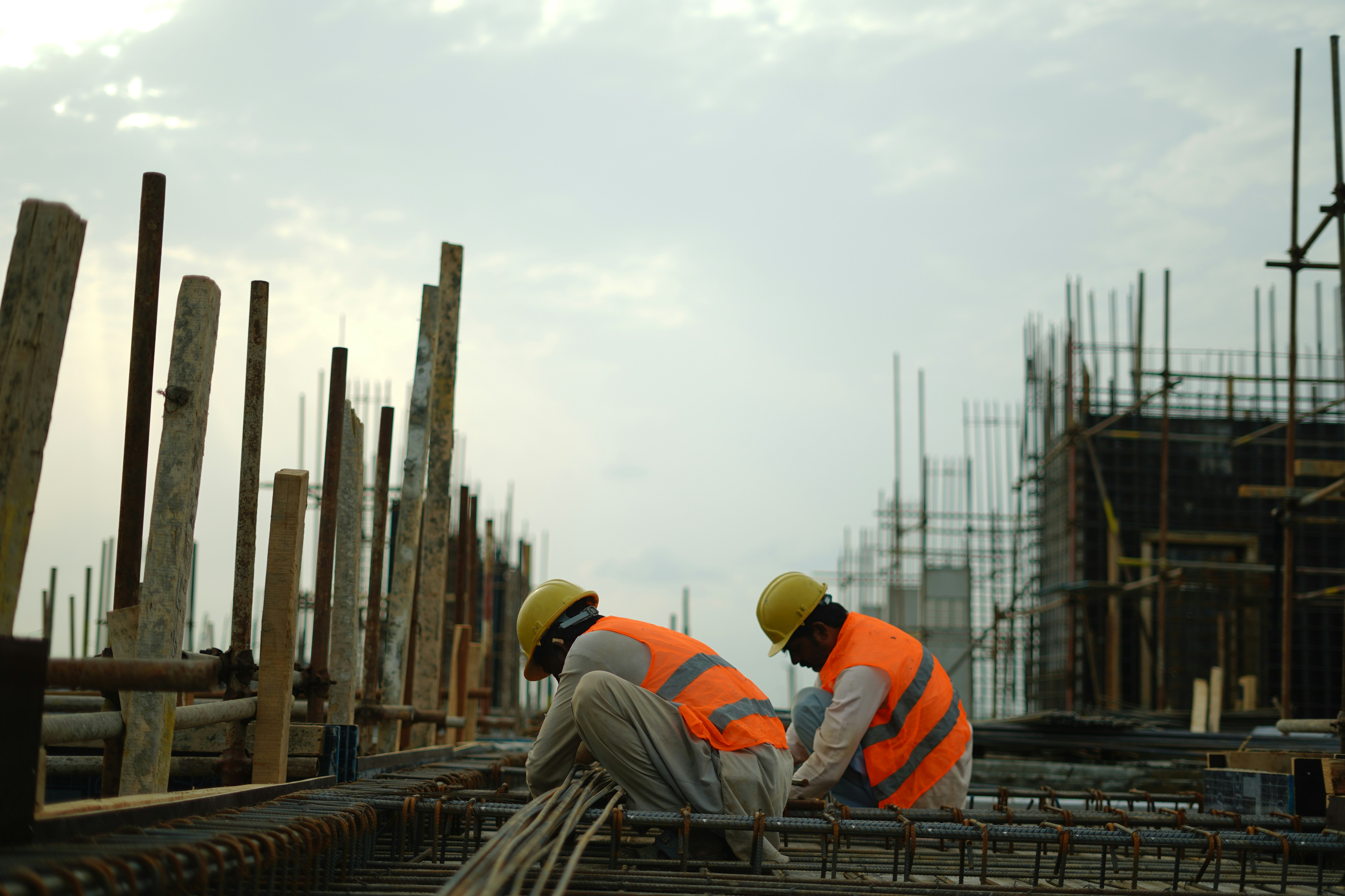 Construction team working on site